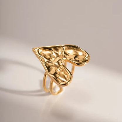 Anillo ajustable chapado en oro 18k, Anillo ajustable con corazón