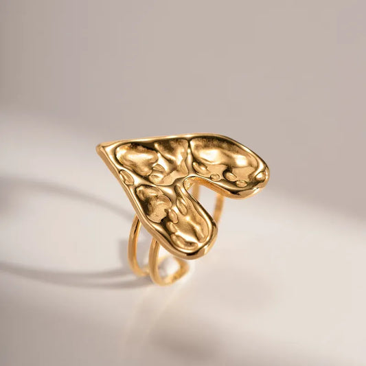 Anillo ajustable chapado en oro 18k, Anillo ajustable con corazón